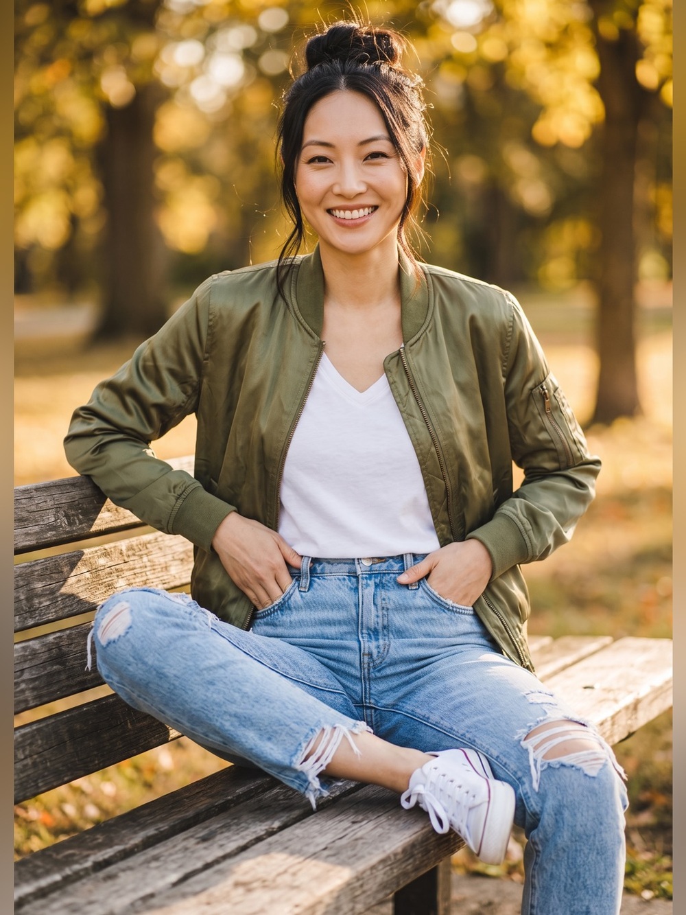 Blue Rain Olive Green Satin Bomber Jacket